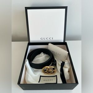 GUCCI LEATHER BELT WITH DOUBLE G BUCKLE